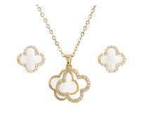 XIWCAFC Quadrifoglio Set di Gioielli da Donna,18K oro rosa Parure Gioielli Set Acciaio al Titanio Set di Collana e Orecchini Parure di Gioielli da Sposa Damigella d'Onore Regalo Dirndl Gioielli (W1)