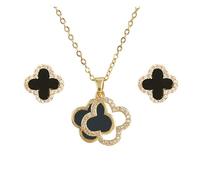 XIWCAFC Quadrifoglio Set di Gioielli da Donna,18K oro rosa Parure Gioielli Set Acciaio al Titanio Set di Collana e Orecchini Parure di Gioielli da Sposa Damigella d'Onore Regalo Dirndl Gioielli (B1)