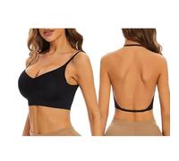 XIWCAFC Reggiseno Senza Schiena Scoperta da Donna,Cuciture Comodo Reggiseno Scollo a V Bustino Reggiseni con Scollo Multiway Push up Reggiseno Invisibile Schiena Bassa (Black, 70ABC)