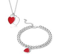 XIWCAFC Set di Gioielli da Donna Cuore Parure Gioielli Set Placcato Argento 925 Set di Collana e Bracciale Prevenire l'allergia Parure di Gioielli da Sposa Amante Gioielli (rosso)