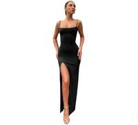 XIWCAFC Vestito Aderente Donna Nero Sexy Abito Senza Manica Scollo a Abito Lungo Spaghetti Strap Vestito con Spacco da Sera Casual Cerimonia Matrimonio (IT, Testo, M, Regular, Regular, Nero)