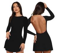 XIWCAFC Vestito Sexy Donna Nero Mini Abito Elegante Estivo Vestito Corto da Sera Maniche Lunghe Miniabito Aderente Estate Casual Discoteca Cocktail (IT, Testo, L, Regular, Regular, Nero)