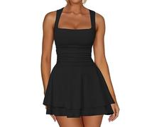 XIWCAFC Vestito Sexy Donna Nero Mini Abito Elegante Estivo Vestito Corto da Sera Senza Maniche Miniabito Aderente Estate Casual Discoteca Cocktail (IT, Testo, M, Regular, Regular, Nero)