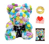 xixi-home Orso di Rose 10 pollici Orsacchiotto Composto da Rosa Artificiali Regali per le Donne Confezione regalo Trasparente Inclusa Luce Led,Regali san Valentino (Colorato)
