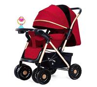 Xixi-home Passeggino da viaggio leggero, pieghevole, con cintura di sicurezza e tettuccio regolabile, cestino per la spesa, posizione sdraiata, per neonati da 0 a 5 anni (rosso)