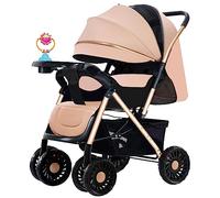 xixi-home Passeggino leggero pieghevole da viaggio con cintura di sicurezza e tettuccio regolabile, cestino per la spesa in posizione sdraiata, per neonati da 0 a 5 anni (cachi)