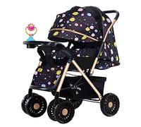 xixi-home Passeggino leggero, pieghevole, da viaggio, con cintura di sicurezza e tettuccio regolabile, cestino per la spesa in posizione sdraiata, per neonati da 0 a 5 anni (nero)