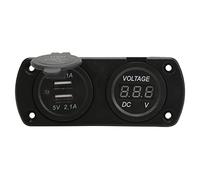 Xixian Caricatore per Auto Doppio USB con Voltmetro, Adattatore per Barca Moto Impermeabile 12-24V, Porta di Ricarica Rapida 2.1A Telefono Tablet GPS, Nero