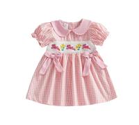 XIXIMAON Abito di Pasqua per bambina, con ricamo a coniglio, da principessa, maniche a sbuffo, vestito da festa e da sera, Rosa Farfalla, 18-24 Mesi