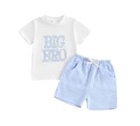 XIXIMAON Baby Boy Corrispondenza Fratello Abiti Lil Bro Ricamo Manica Corta T-shirt Grande Fratello Plaid Shorts 2pcs Neonato Estate Fratello Vestiti Set, Blu, 3-4 Years