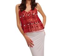 XIXIMAON Canotta con paillettes da donna sexy con paillettes brillanti top senza maniche con scollo a V senza maniche per serata discoteca party Y2K Clubwear, rosso trasparente, S