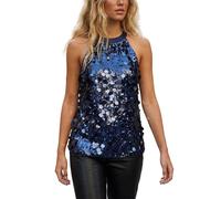 XIXIMAON Canotta con paillettes da donna sexy con paillettes brillanti top senza maniche con scollo a V senza maniche per serata discoteca party Y2K Clubwear, Blu Collo Halter, M