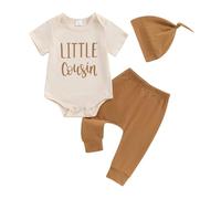 XIXIMAON - Completo per bambino, 3 pz., per fratellino, body a maniche lunghe + pantaloni + berretto, abbigliamento per neonati, primavera e autunno, E-kaki., 0-3 Mesi