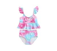 XIXIMAON Costume da Bagno per Bambine e Ragazze Costumi a Due Pezzi da Bagno con Stampa Unicorno e Volant Bikini Set Tankini Beachwear Estivo da Bambina e Ragazza 3-8 Anni (Blu Viola, 3-4 Anni)