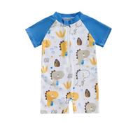 XIXIMAON Costume da bagno per neonato, anti-UV, tuta da nuoto a maniche lunghe e cappello da bagno, set da piscina, spiaggia, immersioni surf, Bianco Dinosauri, 6- 12 mesi