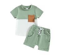 XIXIMAON Indumento per bambini e ragazzi, set di pantaloncini e maglietta estiva a maniche corte, abbigliamento sportivo da jogging, tuta da 2 pezzi, verde, 12-18 Mesi