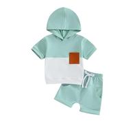 XIXIMAON Indumento per bambini e ragazzi, set di pantaloncini e maglietta estiva a maniche corte, abbigliamento sportivo da jogging, tuta da 2 pezzi, Verde chiaro Bianco, 2-3 anni