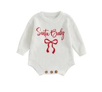 XIXIMAON Maglione di Natale per neonato, unisex, a maglia, a maniche lunghe, con motivo natalizio, invernale, caldo, neonato, unisex, Bianco Santa Baby, 6-9 mesi