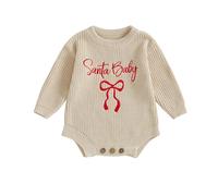 XIXIMAON Maglione di Natale per neonato, unisex, a maglia, a maniche lunghe, con motivo natalizio, invernale, caldo, neonato, unisex, Cachi Santa Baby, 9-12 mesi