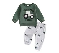 XIXIMAON Set di abbigliamento per bambini e ragazzi, 2 felpe per auto, con pantaloni per primavera, autunno e inverno, Trattore verde, 2-3 anni