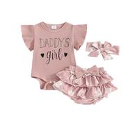 XIXIMAON Set di abbigliamento per neonata estate 3 pezzi body a maniche corte con volant + gonna corta leopardata in vita elastica abiti, Rosa Daddys Girl, 6-9 Mesi