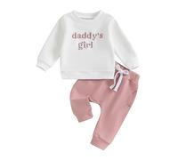 XIXIMAON Set di abbigliamento per neonata, felpa con lettere, a maniche lunghe e pantaloni da jogging per bambini, abbigliamento sportivo, Bianco Daddys Girl, 3 mesi