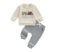 XIXIMAON Set di Natale per neonato, per bambini, travestimento di Natale, completo 2 maglioni per trattore, Babbo Natale + pantaloni per abbigliamento autunno inverno, grigio, 12-18 Mesi