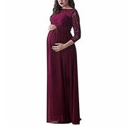 XIXIMAON Vestito da gravidanza lungo da donna, in pizzo, abito da maternità, incinta, estivo, elegante, per fotografia, sera, matrimonio, cerimonia, cocktail, bordeaux, S
