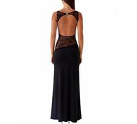 XIXIMAON Vestito lungo sexy aderente a schiena scoperta, da donna, abito da sera da cocktail, elegante, senza maniche, in pizzo, patchwork Y2K Clubwear, Nero , S