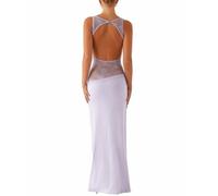 XIXIMAON Vestito lungo sexy aderente a schiena scoperta, da donna, abito da sera da cocktail, elegante, senza maniche, in pizzo, patchwork Y2K Clubwear, viola., S