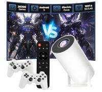 XIXIMENG M300 MAX Mini Proiettore Portatile 36000+ Giochi 14 Emulatori,Android 11 Proiettore Intelligente con WiFi & BT,Chip H713,per Home Theater,2 Controller,Auto Keystone,180°Rotazione (White Box)