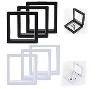 XiXiRan Cornice Flottante Trasparente 3D, 6 Espositore Monete da Collezione, Vetrine Quadrate Box per Gioielli, Campione, Collane, Orecchini, Anelli, Medaglioni, Pietre (Nero, Bianco)