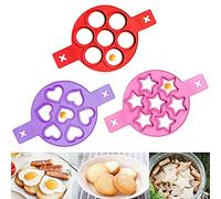 XiXiRan Stampo Pancake in Silicone - 3 Pezzi Con 7 Fori, Forme Stella, Rotonda, Cuore - Stampo Circolare per Pancake Maker
