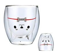 XiXiRan Tazza Doppia Parete in Vetro per Colazione, Caffè, Cappuccino, Latte - Bicchiere Carina 280ml (Shiba Inu)