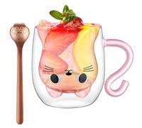 XiXiRan Tazza Vetro a Doppia Parete, Tazza Colazione Doppio Vetro, Bicchieri Caffè Vetro Doppia Parete, Bicchieri Caffè Vetro Trasparente, Tazza Latte 250ml Isolante a Doppia Parete (Rosa gatto)