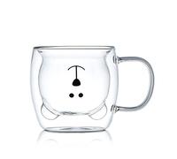 XiXiRan Tazza Vetro a Doppia Parete, Tazza Colazione Doppio Vetro, Bicchieri Caffè Vetro Doppia Parete, Bicchieri Caffè Vetro Trasparente, Tazza Latte 250ml Isolante a Doppia Parete (Orso con manico)