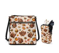 xixirimido Borsa a tracolla da donna in pelle PU, borsa a tracolla con custodia per occhiali a doppio strato e tasche posteriori con cerniera, set 2 in 1
