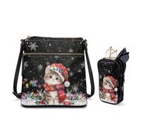 xixirimido Borsa a tracolla da donna in pelle PU, set 2 in 1, borsa a tracolla, custodia per occhiali a doppio strato, tasche posteriori con cerniera