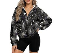 xixirimido Felpa con cappuccio in pile corta da donna con mezza zip a | Comodo pullover con cappuccio, fodera in pile, moda Y2K Street Going Outfit, abbigliamento invernale autunnale, S-3XL