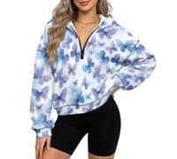 xixirimido Felpa con cappuccio in pile corta da donna con mezza zip a | Comodo pullover con cappuccio, fodera in pile, moda Y2K Street Going Outfit, abbigliamento invernale autunnale, S-3XL
