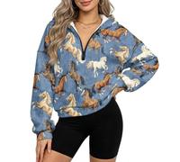 xixirimido Felpa con cappuccio in pile corta da donna con mezza zip a | Comodo pullover con cappuccio, fodera in pile, moda Y2K Street Going Outfit, abbigliamento invernale autunnale, S-3XL