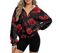 xixirimido Felpa con cappuccio in pile corta da donna con mezza zip a | Comodo pullover con cappuccio, fodera in pile, moda Y2K Street Going Outfit, abbigliamento invernale autunnale, S-3XL