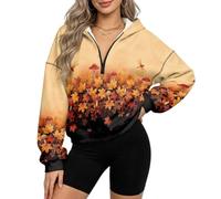 xixirimido Felpa con cappuccio in pile corta da donna con mezza zip a | Comodo pullover con cappuccio, fodera in pile, moda Y2K Street Going Outfit, abbigliamento invernale autunnale, S-3XL