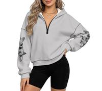 xixirimido Felpa con cappuccio in pile corta da donna con mezza zip a | Comodo pullover con cappuccio, fodera in pile, moda Y2K Street Going Outfit, abbigliamento invernale autunnale, S-3XL