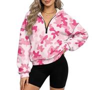 xixirimido Felpa con cappuccio in pile corta da donna con mezza zip a | Comodo pullover con cappuccio, fodera in pile, moda Y2K Street Going Outfit, abbigliamento invernale autunnale, S-3XL