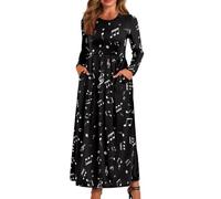 xixirimido Maxi abito da donna a maniche lunghe con scollo rotondo a linea | Abito lungo leggero con elastico in vita e due tasche laterali alla caviglia per abbigliamento casual quotidiano