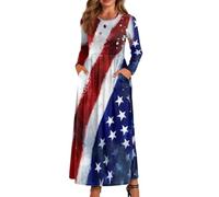 xixirimido Maxi abito da donna a maniche lunghe con scollo rotondo a linea | Abito lungo leggero con elastico in vita e due tasche laterali alla caviglia per abbigliamento casual quotidiano