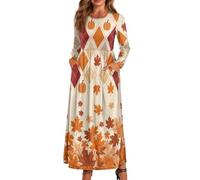 xixirimido Maxi abito da donna a maniche lunghe con scollo rotondo | Abito fluido ad asciugatura rapida Plus Size girocollo elastico in vita alla caviglia con due tasche laterali per l'uso