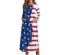 xixirimido Maxi abito da donna a maniche lunghe con scollo rotondo | Abito fluido ad asciugatura rapida Plus Size girocollo elastico in vita alla caviglia con due tasche laterali per l'uso