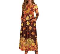 xixirimido Maxi abito da donna a maniche lunghe con scollo rotondo | Abito fluido ad asciugatura rapida Plus Size girocollo elastico in vita alla caviglia con due tasche laterali per l'uso